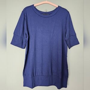 Universal Standard Rayon Jersey Aimee Rib Hem Tee, Navy, XS